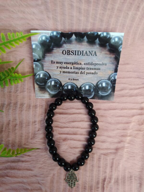 Pulseira Obsidiana Negra 6-8 mm com Pendente