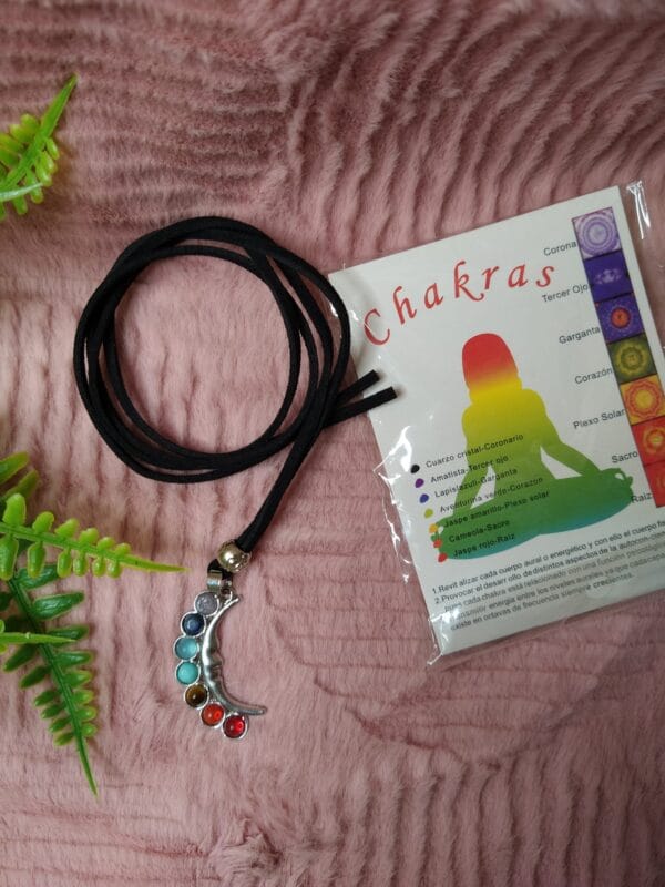 Fio Camurça com Pendente Meia  Lua e 7 Chakras