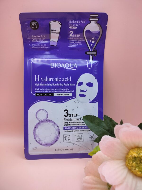 Máscara Facial de Tecido Bioaqua de 3 Etapas com Ácido Hialurônico